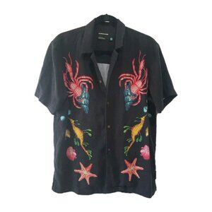 Scotch & Soda Men’s Short Sleeve Shirt Crab Surfer Indie Hawaiian Mens S Black